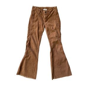 Free People Hip Hugging Corduroy Flare Pants Golden Brown Patch Pocket Size 25
